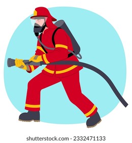 Clipart of a firefighter holding a hose, vector illustration
