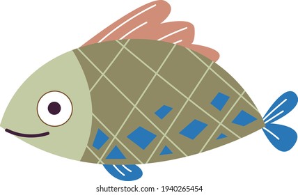 Clipart fish geometric green grilled. Marine decor. Print For printing. Retro style. Decor for decoration. Vector illustration in cartoon style. cartoon