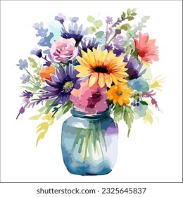 Clipart of flowers in a vase with watercolor painting style