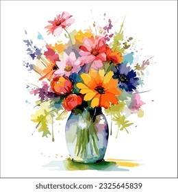 Clipart of flowers in a vase with watercolor painting style