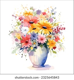 Clipart of flowers in a vase with watercolor painting style