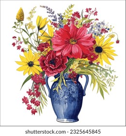 Clipart of flowers in a vase with watercolor painting style