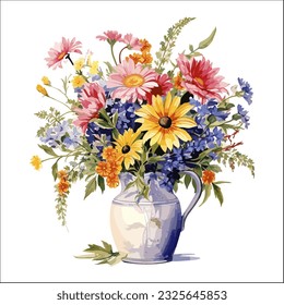 Clipart of flowers in a vase with watercolor painting style