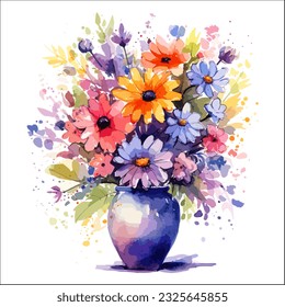 Clipart of flowers in a vase with watercolor painting style