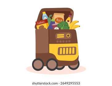 Clipart of food robot delivery isolated on white. Food delivery, technology, robotics, innovation concepts. Vector flat hand drawn clipart.