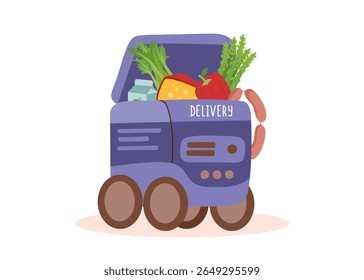 Clipart of food robot delivery isolated on white background. Food delivery, technology, robotics, innovation concepts. Vector flat hand drawn clipart.