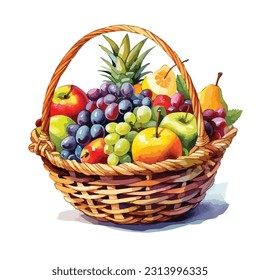 clipart fruit basket watercolor illustration