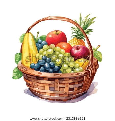 clipart fruit basket watercolor illustration