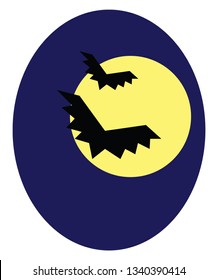 Clipart of full moon with bats flying making it look spooky vector color drawing or illustration 