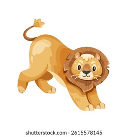 Clipart of a funny lion on white background, designed in a simple and adorable style perfect for children's products, nursery decor, or educational materials
