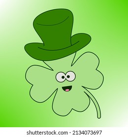 Clipart of green clover wearing hat