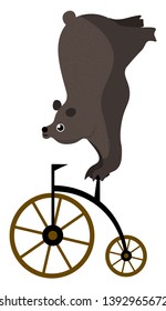 Clipart of a grey-colored circus bear showing performance on a brown bike with two wheels looks entertaining  vector  color drawing or illustration