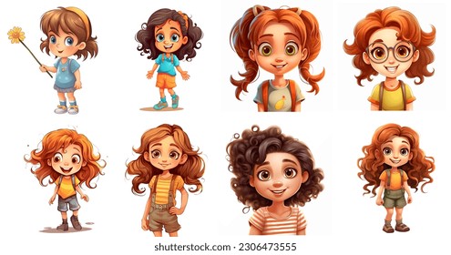 Clipart group set of girl kid isolated 