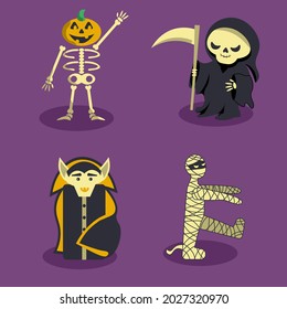 Clipart con personajes de Halloween Calabaza de Skeleton, Parca, Drácula, Mamá