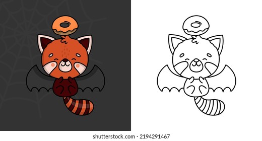 Clipart Halloween Red Panda Multicolored and Black and White. Cute Clip Art Halloween Animal. Cute Vector Illustration of a Kawaii Halloween Animals in a Vampire Costume.
