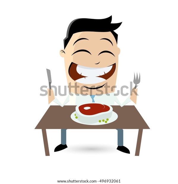 Clipart Happy Man Big Steak Stock Vector Royalty Free