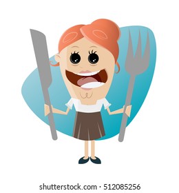 clipart of a happy woman with cutlery