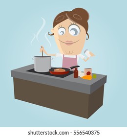 clipart of a happy woman in the kitchen preparing a delicious meal