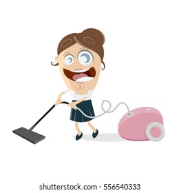 clipart of a happy woman with vacuum cleaner