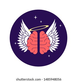 Clipart of a human brain with wings and an angel halo.