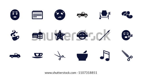 Clipart icon.\
collection of 18 clipart filled icons such as bean, car, school,\
sweating emot, emoji, calendar, spear, bowl. editable clipart icons\
for web and mobile.