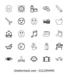 Clipart icon. collection of 25 clipart outline icons such as bowl, bean, concrete mixer, school, yawn emot, sweating emot, emoji. editable clipart icons for web and mobile.
