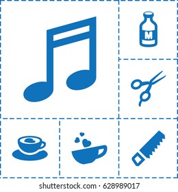 Clipart icon. set of 6 clipart filled icons such as barber scissors, saw, milk, cup with heart