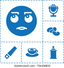 Clipart icon. set of 6 clipart filled icons such as bean, saw, spray paint, rolling eyes emot, cup with heart