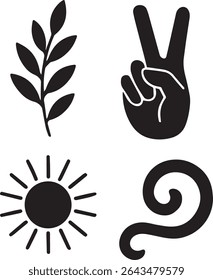 A Clipart icon set like, leaf, victory, sun and swirl
