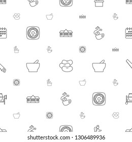 clipart icons pattern seamless white background. Included editable line school, bean, airport desk, fried egg and bacon, bowl, cup with heart icons. clipart icons for web and mobile.