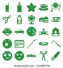 Clipart icons set. set of 25 clipart filled icons such as car, barber scissors, star, saw, concrete mixer, blowtorch, spray paint, rolling eyes emot, yawn emot, emoji