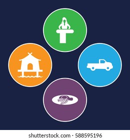 clipart icons set. Set of 4 clipart filled icons such as car, airport desk, fried egg and bacon