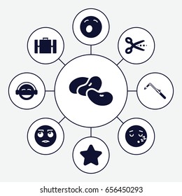 Clipart icons set. set of 9 clipart filled icons such as bean, star, blowtorch, rolling eyes emot, yawn emot, emoji, sleeping emot, suitcase