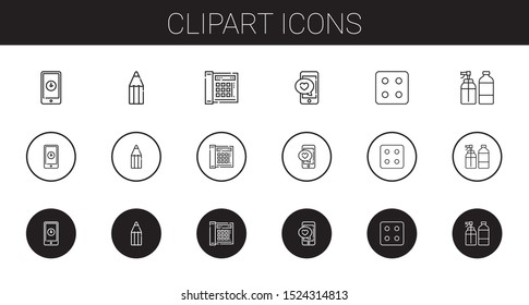 clipart icons set. Collection of clipart with smartphone, pencil, telephone, dice, spray. Editable and scalable clipart icons.