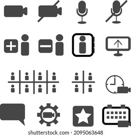 Clipart icons vector video conference set black and white