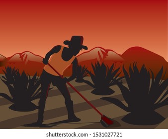 Clipart Illustration Of A Boy Harvesting In An Agave Field