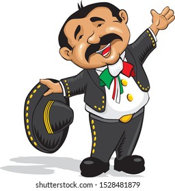 clipart illustration of a happy mexican mariachi welcoming