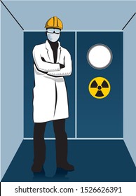 Clipart Illustration Of A Man Wearing Safety Gear In A Radioactive Lab