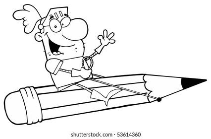 Clipart Illustration of an Outlined Knight on a Pencil