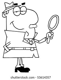 Clipart Illustration of an Outlined Male Detective