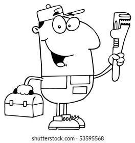 Clipart Illustration of an Outlined Plumber