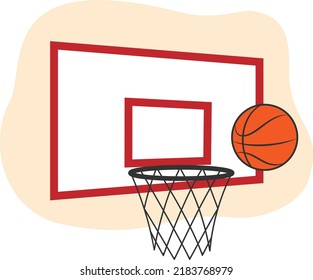 Clipart Iolated Elements, Basketball, Hoop And Board, Hand Drawn Vector Illustration