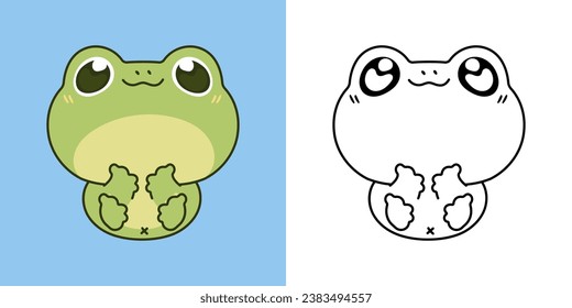 Clipart Isolated Frog Multicolored and Black and White. Cute Cartoon Amphibian. Cute Vector Illustration of a Kawaii Animal for Prints for Clothes, Stickers, Baby Shower. 