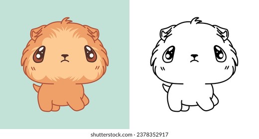 Clipart Isolated Guinea Pig Multicolored and Black and White. Cute Cartoon Baby Pet. Cute Vector Illustration of a Kawaii Pet for Prints for Clothes, Stickers, Baby Shower. 