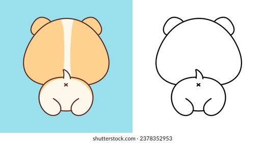 Clipart Isolated Hamster Multicolored and Black and White. Cute Cartoon Baby Pet. Cute Vector Illustration of a Kawaii Animal for Prints for Clothes, Stickers, Baby Shower. 