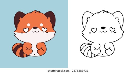 Clipart Isolated Red Panda Multicolored and Black and White. Cute Cartoon Baby Animal. Cute Vector Illustration of a Kawaii Animal for Prints for Clothes, Stickers, Baby Shower. 