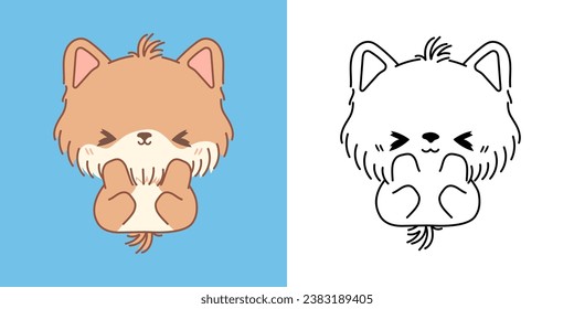 Clipart Isolated Yorkshire Terrier Dog Multicolored and Black and White. Cute Cartoon Dog. Cute Vector Illustration of a Kawaii Baby Animal for Prints for Clothes, Stickers, Baby Shower. 