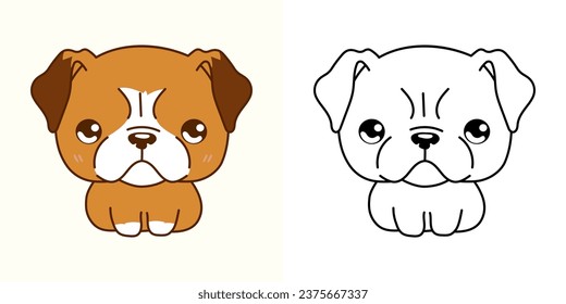 Clipart IsolatedBoxer Puppy Multicolored and Black and White. Cute Cartoon Puppy. Cute Vector Illustration of a Kawaii Animal for Prints for Clothes, Stickers, Baby Shower. 