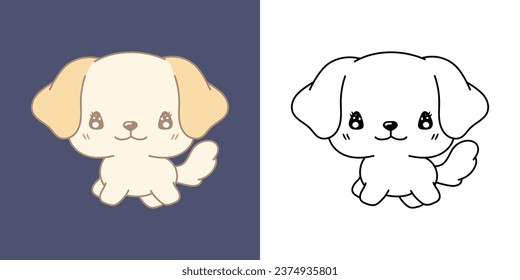 Clipart IsolatedLabrador Retriever Multicolored and Black and White. Cute Cartoon Dog. Cute Vector Illustration of a Kawaii Animal for Prints for Clothes, Stickers, Baby Shower. 