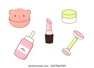 los cosméticos de corea del clipart son lindos. Ilustración de vectores aislada